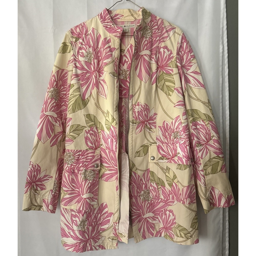 Vintage 90s Tommy Hilfiger Womens Medium Stretch Flower Floral Full Zip Jacket